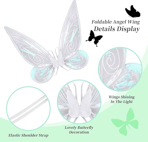 Miniatura 8 de Alas de hadas blancas para disfrazarse de alas transparentes brillantes para niñas disfraz de hada de mariposa alas de ángel para niños niñas y