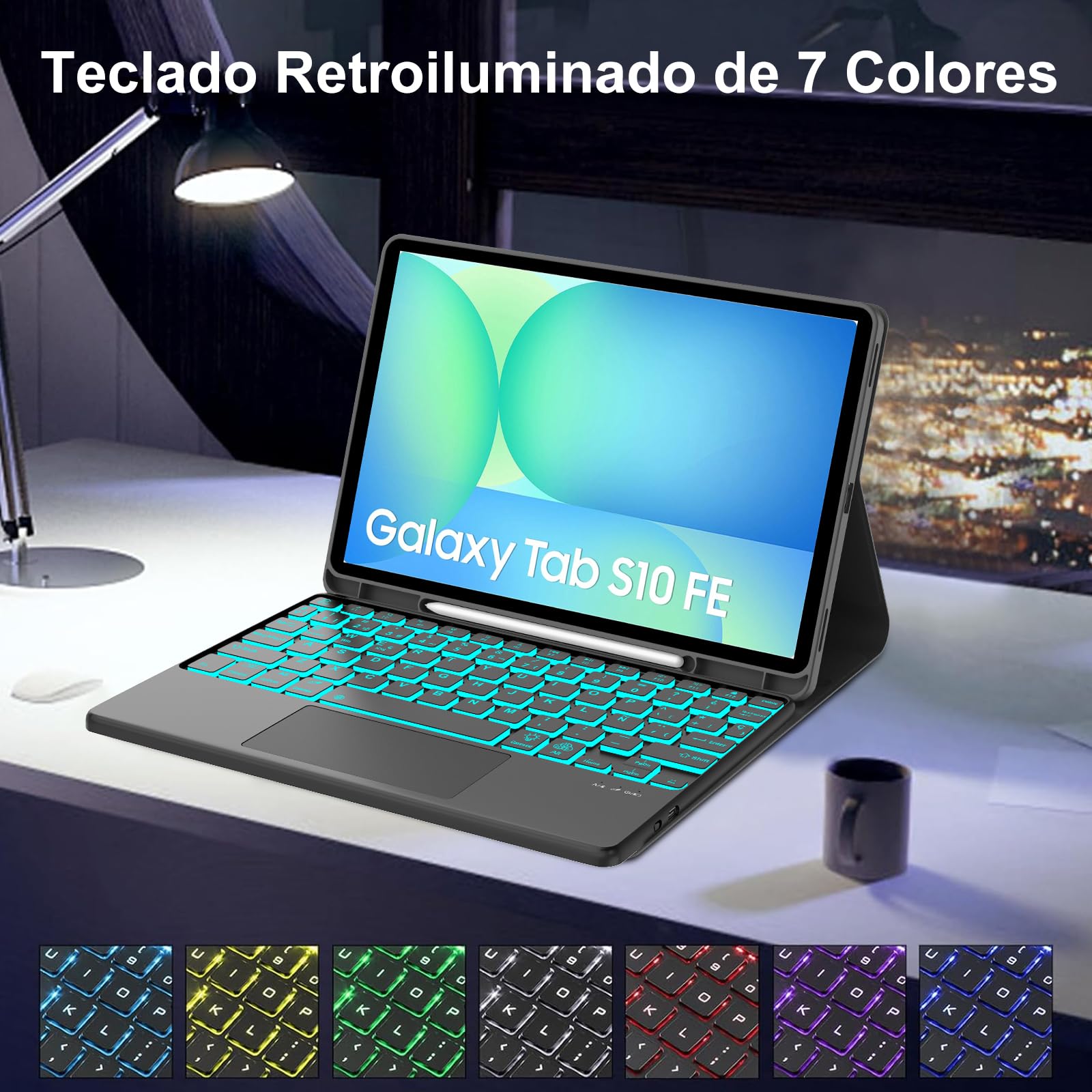 Teclado con Touchpad para Samsung Tab S10 FE 10.9" 2025/S9 FE 10.9" 2023 | Funda Galaxy Tab S10 FE con Español Ñ Bluetooth Teclado Retroiluminado con Trackpad para Tablet Samsung S10 FE/S9 FE, Negro