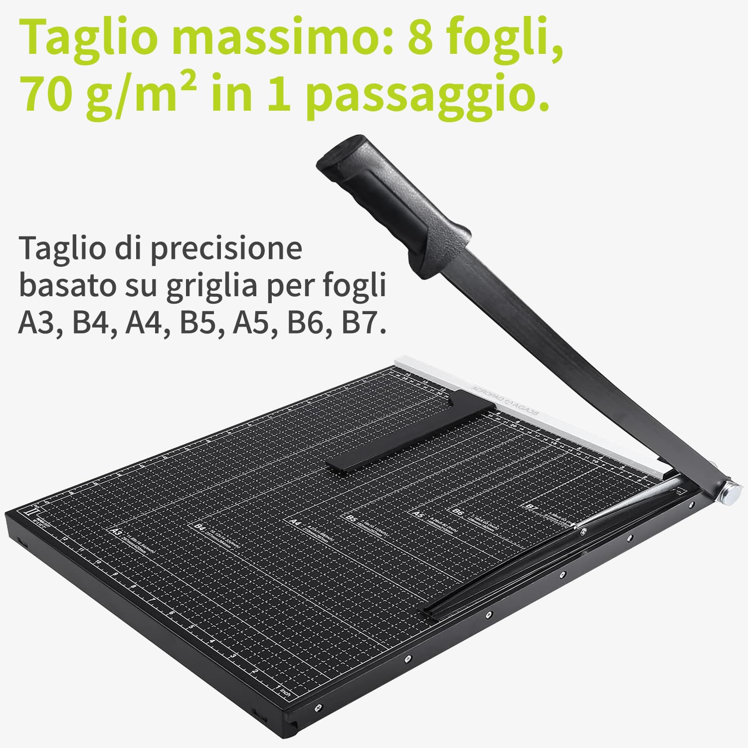 ACROPAQ Taglierina per Carta, Con Capacità di Taglio di 8 Fogli, Taglio Fino a 460 mm, Dimensioni Compatte - Tagliacarta a Leva per A3 e A4, Taglia Carta di Precisione