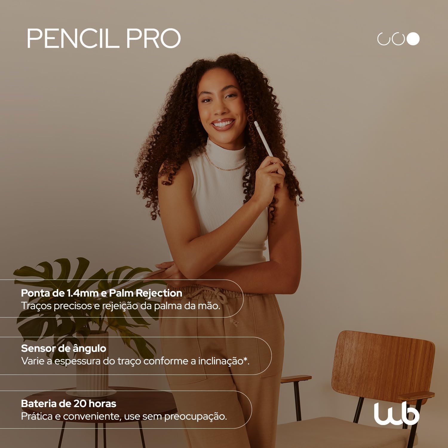 Caneta Pencil PRO WB Para Apple iPad Sensível à Inclinação, Rejeição de Palma da mão e Display de Bateria acompanha estojo protetor Cinza