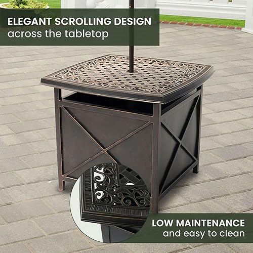 Miniatura 8 de Hanover TRADUMBTBL Traditions Base de sombrilla de patio de aluminio inoxidable sin óxido muebles de exterior de bronce aceitado