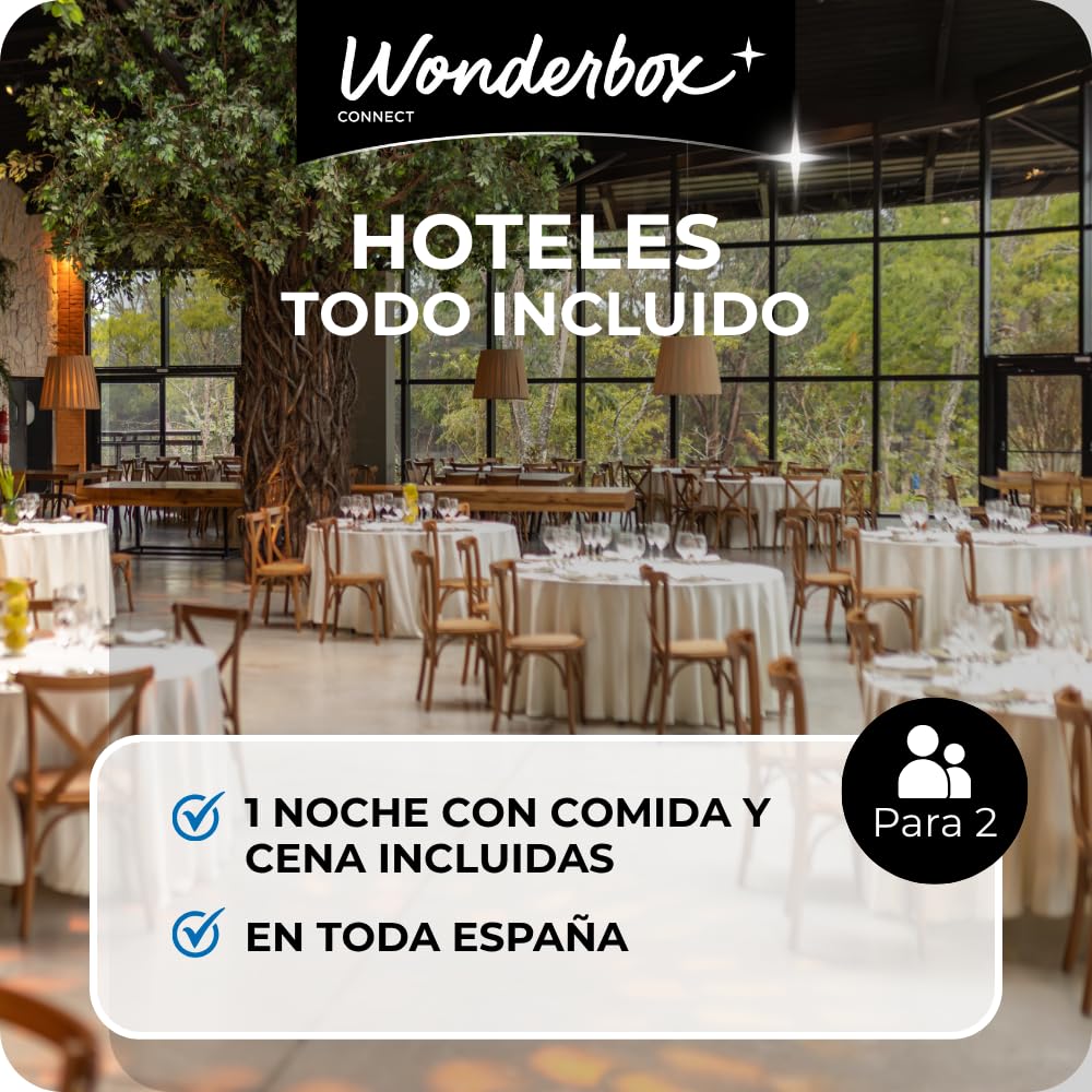 WONDERBOX – Cofre Regalo Estancia gastronómica - 1 Noche en pensión Completa para 2 Personas - Escapada para Parejas - Regalar experiencias - Hoteles en España con Comida y Cena Incluidas