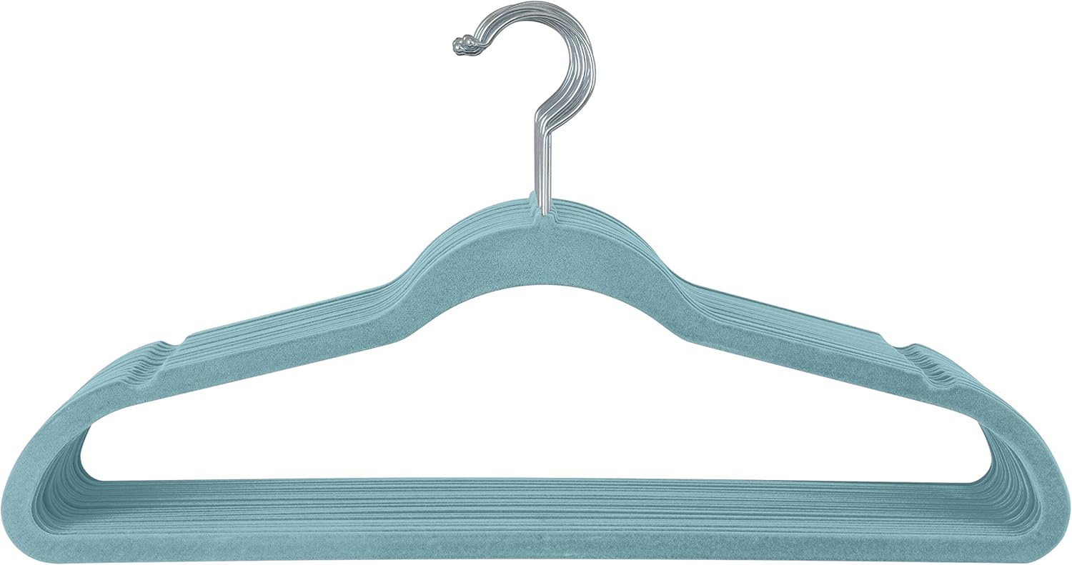 Simplify 10 Super Slim Velvet Huggable Hangers in Dusty Blue - Amazon product rated Grade A
