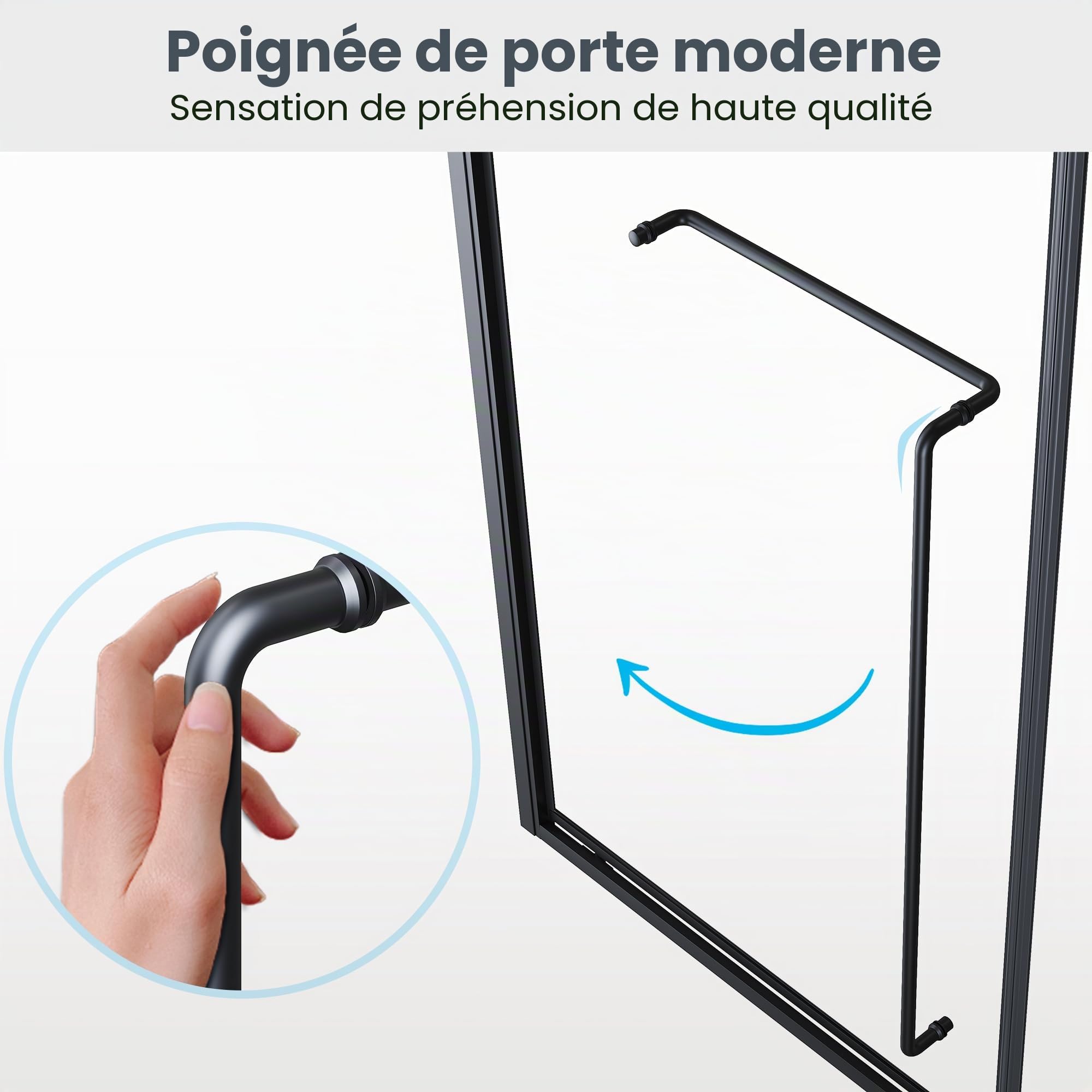 SONNI Joint pivotant pour porte de douche 70 x 195 cm - En verre trempé noir de 6 mm - Attraction magnétique