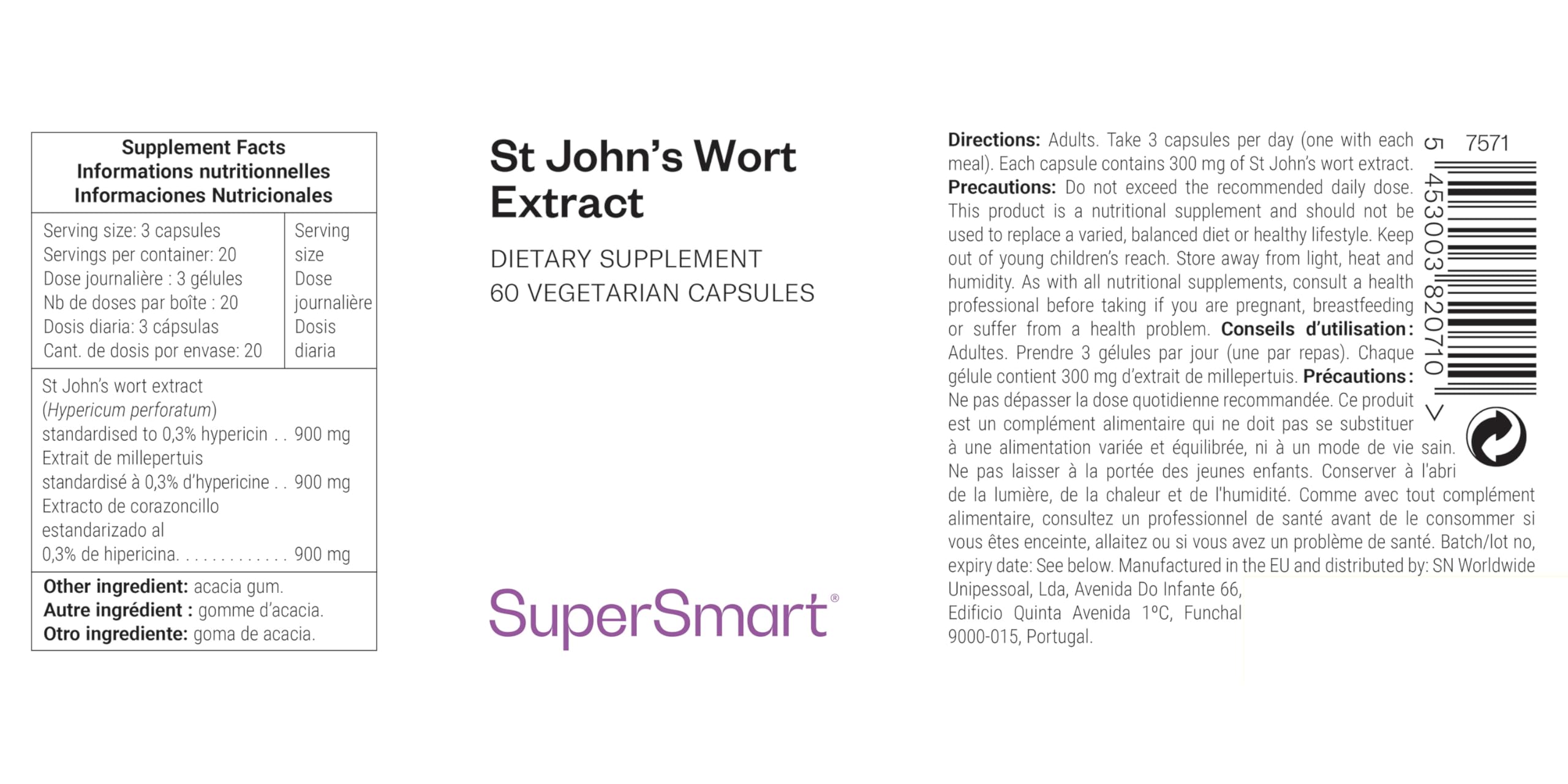 St John's Wort Extract - Estratto di iperico - Concentrato di ipericina (0,3%) - Aiuta a migliorare l'umore - Aiuta a ridurre i problemi del sonno - Vegano - Senza glutine - SuperSmart