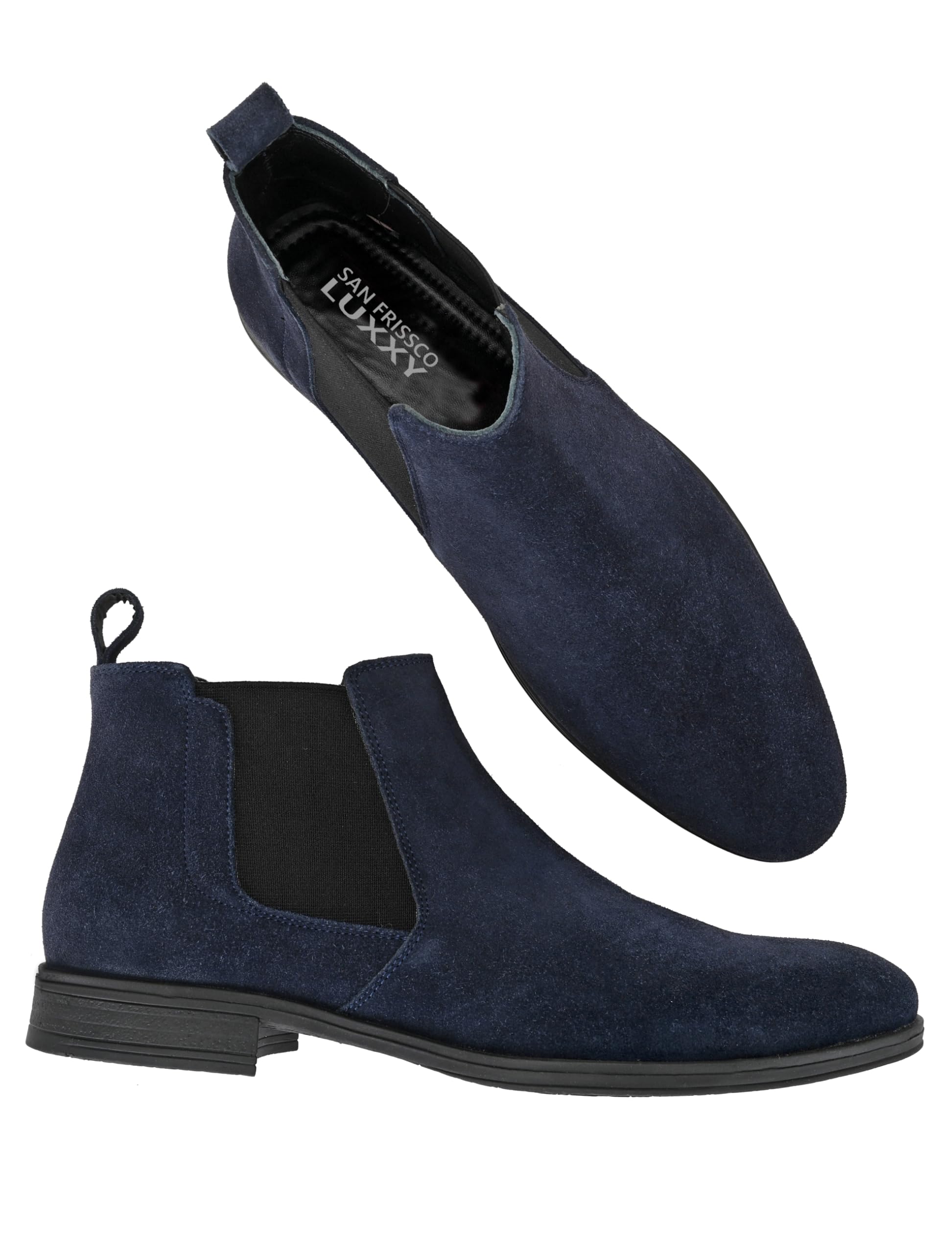 San Frissco Mens Blue Boots Italian Leather/Round Toe High Top Chelsea Boot TPR Sole/Suede Leather Casual and Semi Formal Wear/Stylish & Trending with Cushioned Footbed - 8 (Blue) (B0D5WLSSHS) Amazon Price History, Amazon Price Tracker