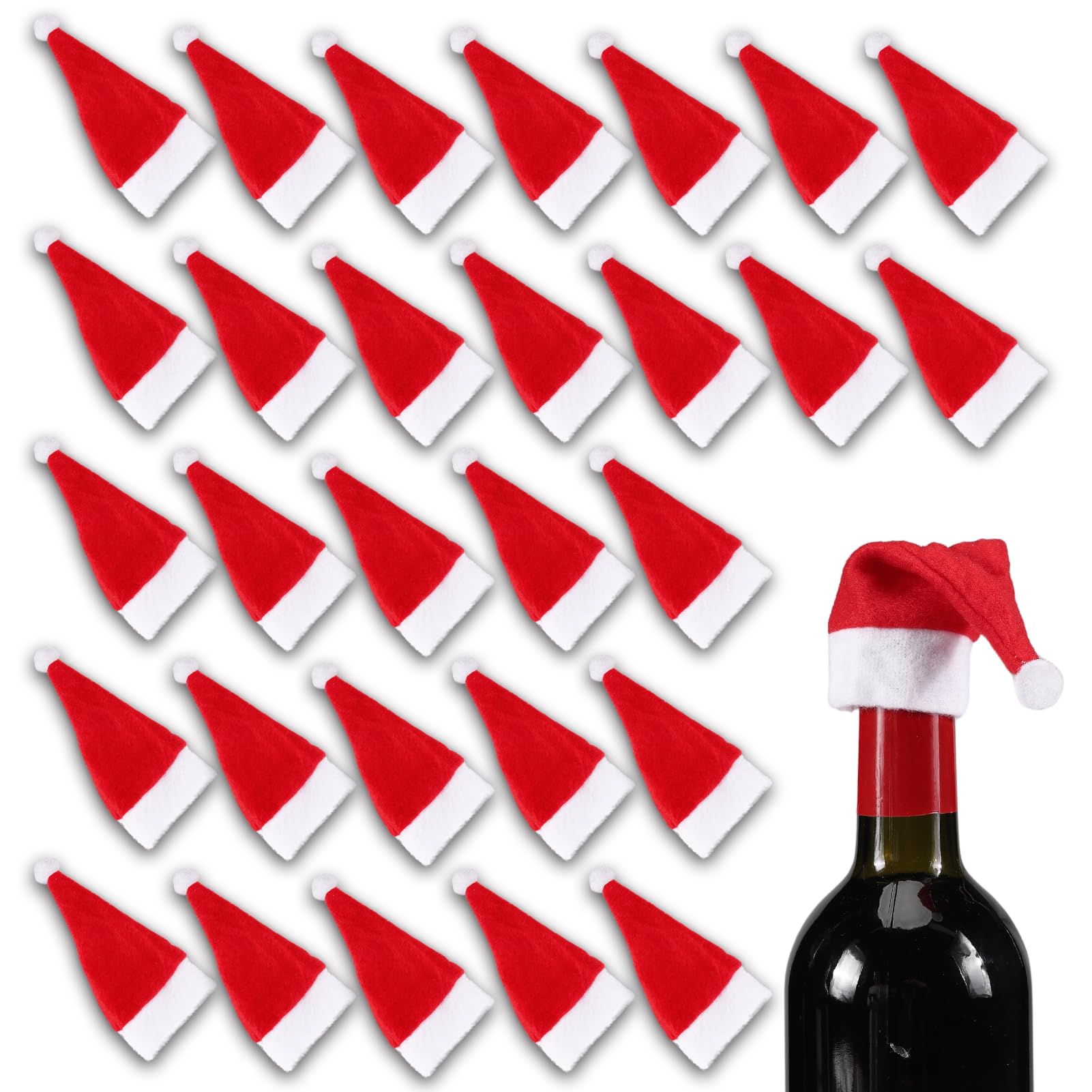 Large Mini Santa Hats- 60Pcs Christmas Lollipop Hat for Crafts- Mini Santa Claus Hat Wine Bottles Cover for Christmas Silverware Holders Table Dinner Decorations, 2.4