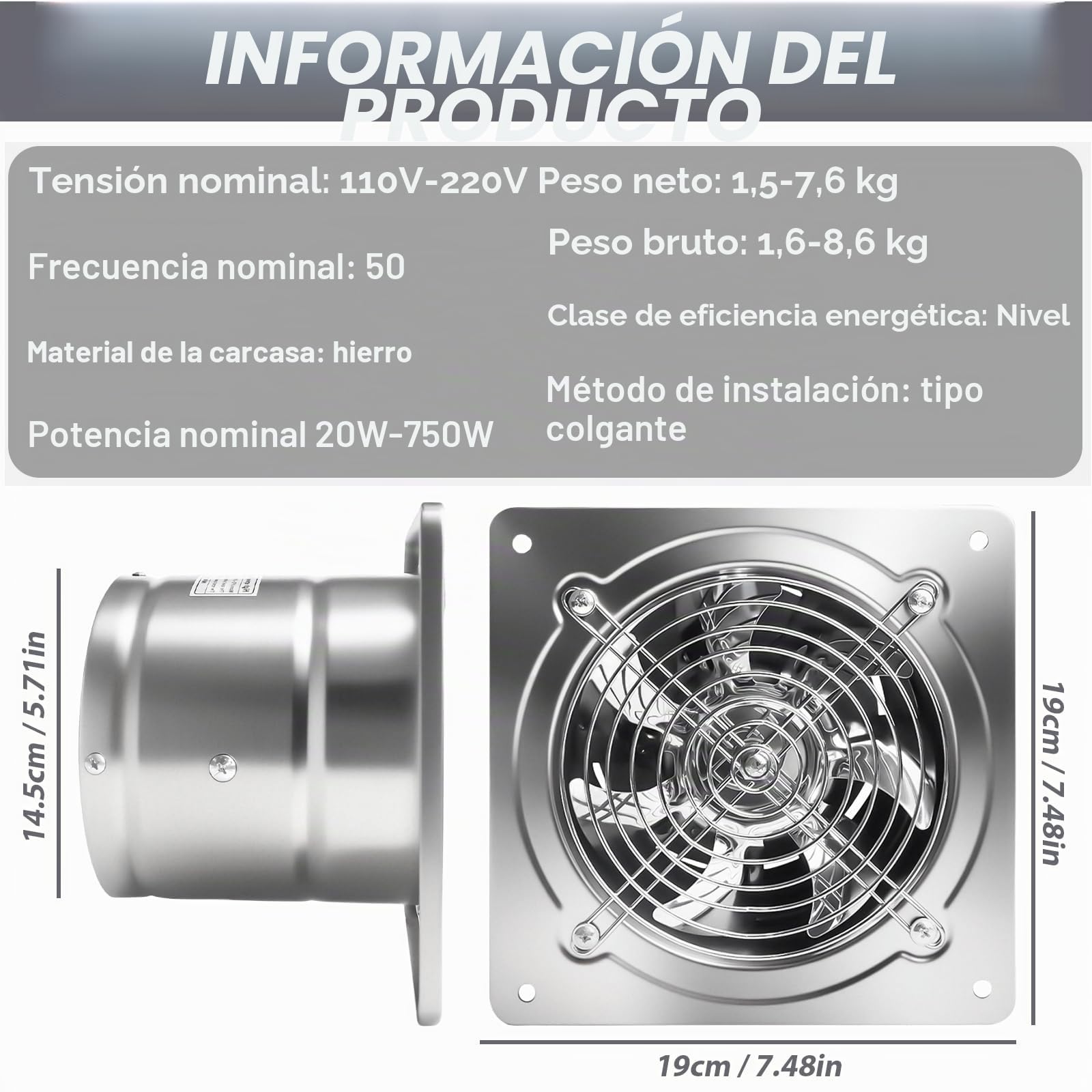 Ventilador extractor de 150 mm para baño silencioso de 525 m³/h, con rejilla de retorno, potente ventilador de pared metálico, mejora la calidad del aire, para cocina, baño, garaje, sótano