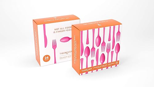 Vista 62 de Tiger Chef - Cubertería de plástico de color resistente, incluye tenedores, cucharas para el té y cuchillos, Transparente Claro