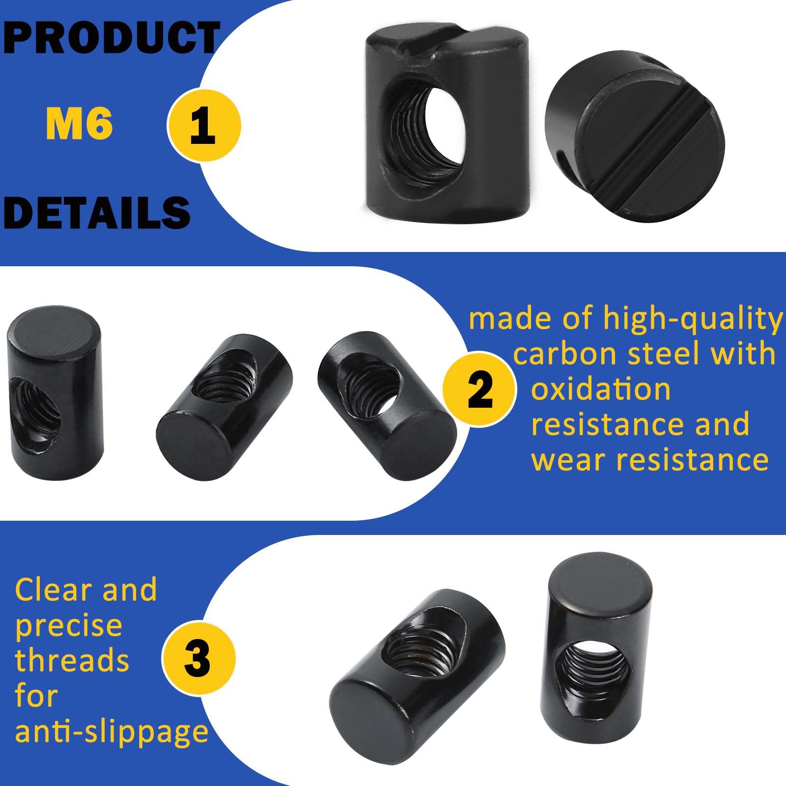 M6 Slotted Nuts - 74 Piece Set for Furniture & Woodworking -3 M6 Slotted Nuts - 74 Piece Set for Furniture & Woodworking -3