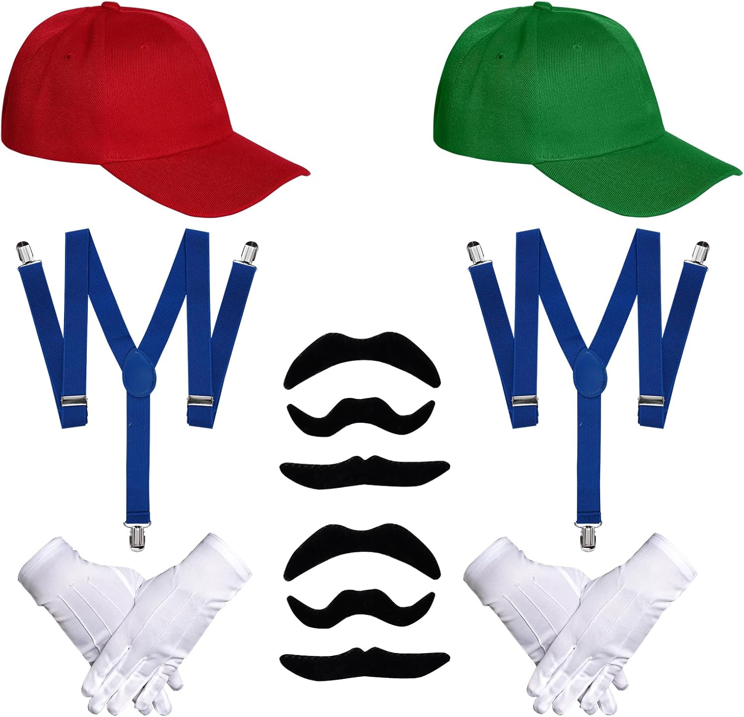 Red and Green Costume Set for Adult Hats Dress Gloves Fake Mustaches Accessories for Halloween Cosplay Party Costume