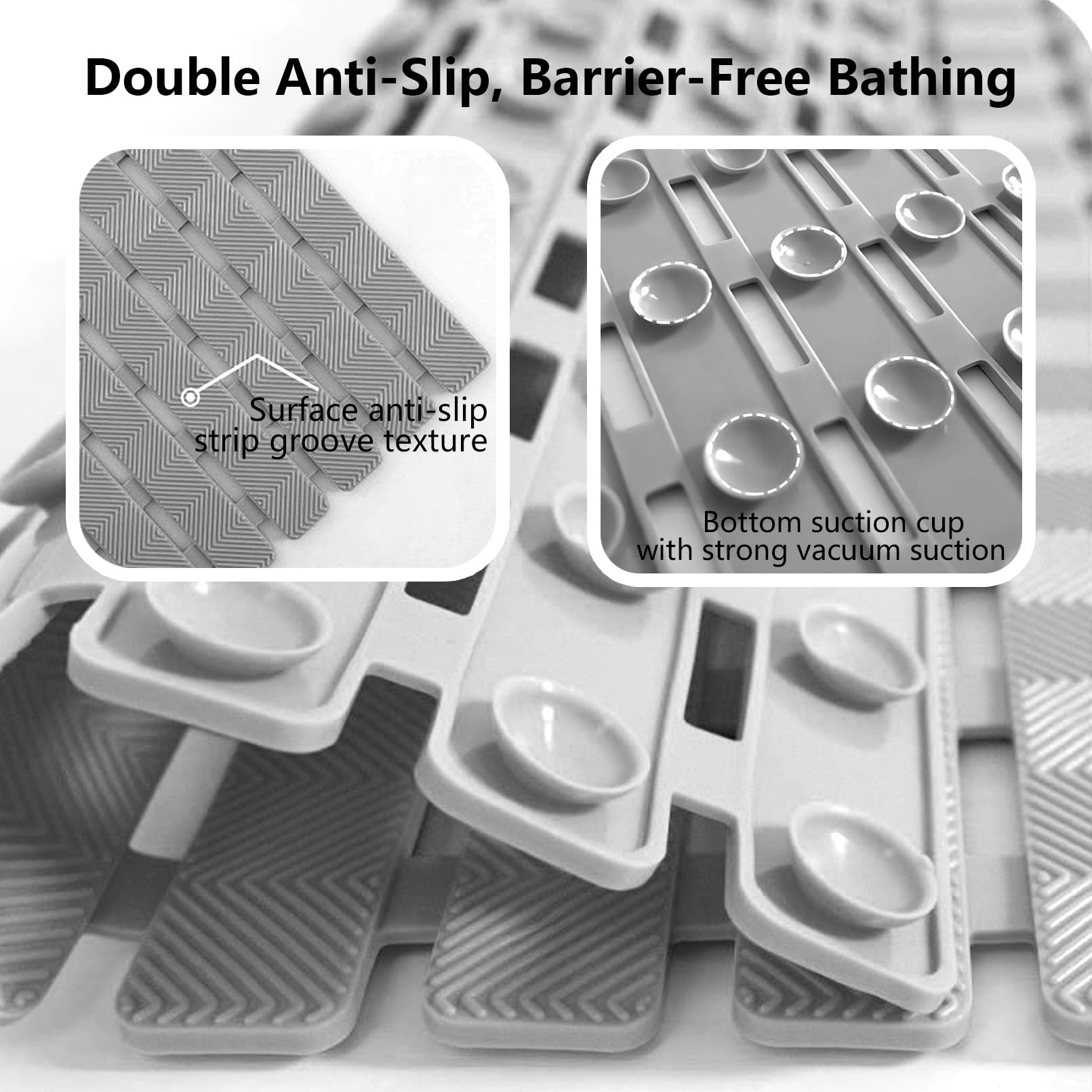easyBee Duschmatte Hautsensitiv 70x40 cm, Badewannenmatte Kinder Antirutschmatte Dusche BPA frei Latexfrei Duschmatte rutschfest Schimmelresistent Maschinenwaschbar Duscheinlage rutschfest (Grau)
