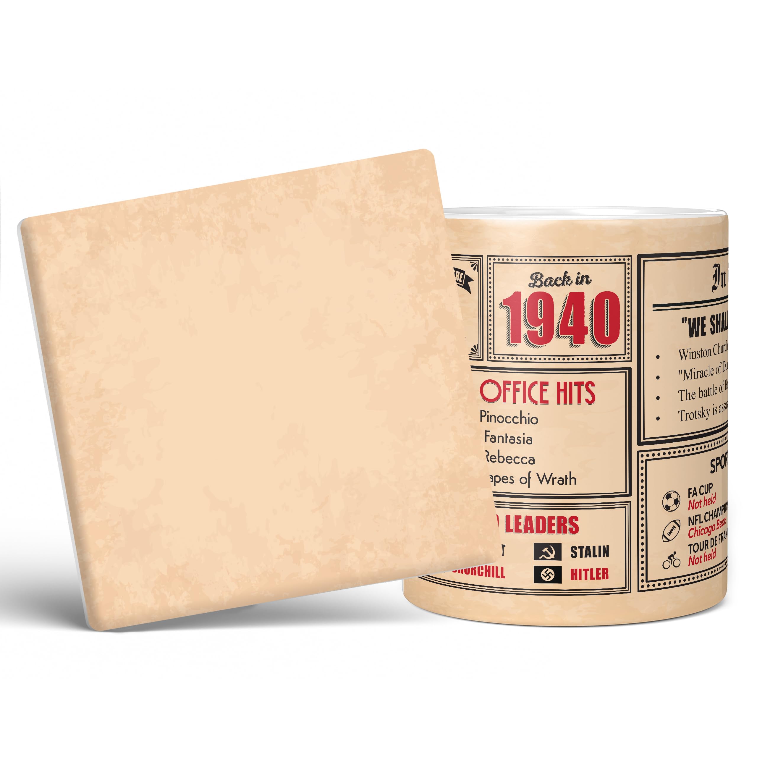 Mug Monster - 86th Birthday Gift - Back in 1940 in This Year Mug, Present for Men and Women, Birthday Gifts for Women, Birthday Gifts for Men, 86th Anniversary Present, 11oz White Mug & Coaster