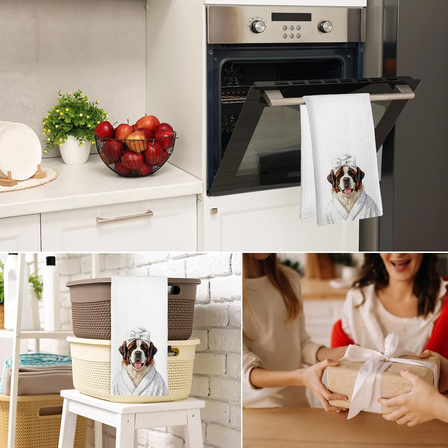 Funny Saint Bernard Hand Towels for Bathroom,St Bernard Dog Owners Gifts,Funny Dog Decor Kitchen Towels,Dogs Birthday Gift,Cute Dogs Decorative Tea Towel for Bathroom Gym, 16x24 Inch