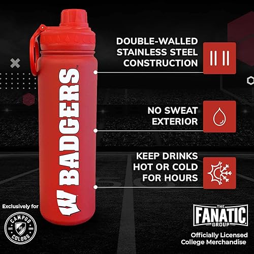 Vista 350 de Campus Colors Botella de agua de acero inoxidable de la NCAA, tapa giratoria, 24 onzas, clip de transporte, mantiene tus bebidas calientes o frías