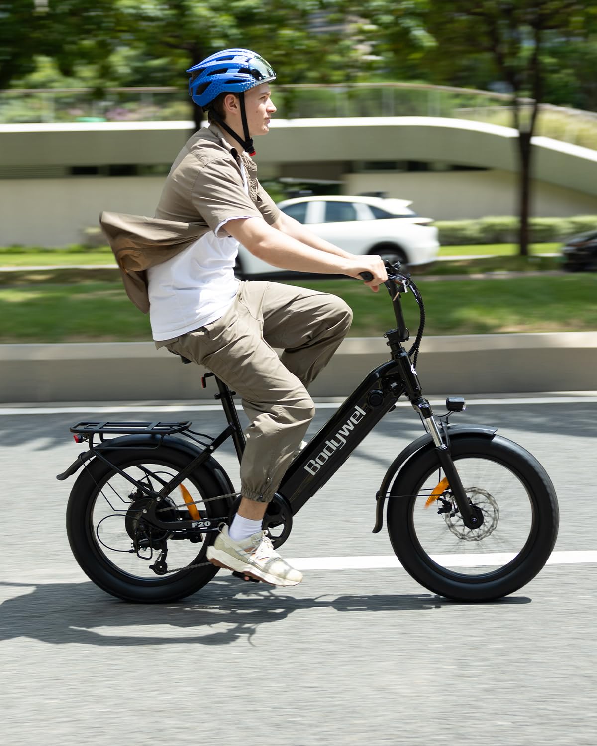 Bodywel F20 E-Bike Adulto 48V 15Ah Batteria 250W Motore 25 km/h, Bici Elettrica Fatbike 20 Pollici per Uomo e Donna, 7 Velocità, Display Smart APP, Freni a Disco 180mm, Portapacchi