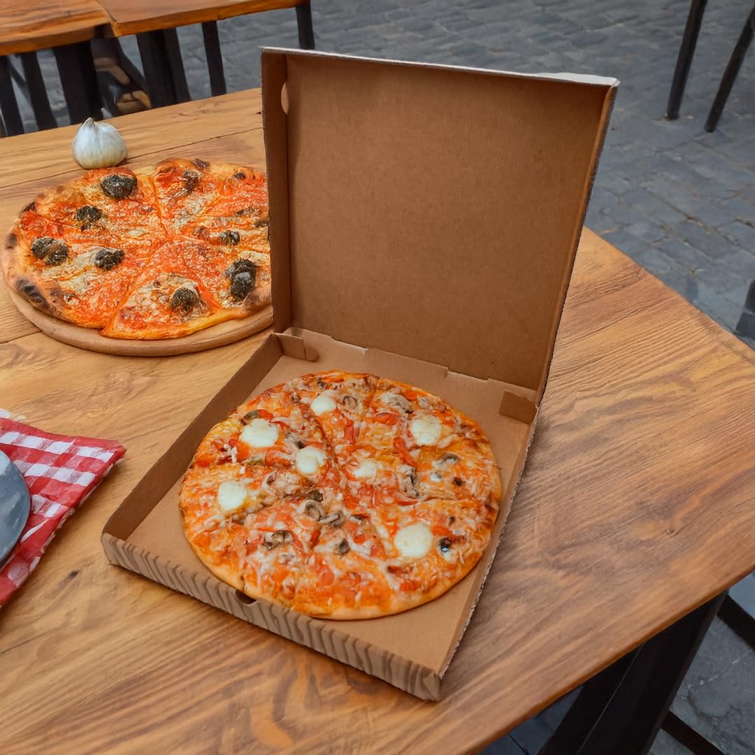 SALVI Cajas de Cartón para Pizza Kraft 30x30x3,5 cm - Pack de 100 Unidades - Compostables y Ecológicas - Ideales para Delivery y Take Away