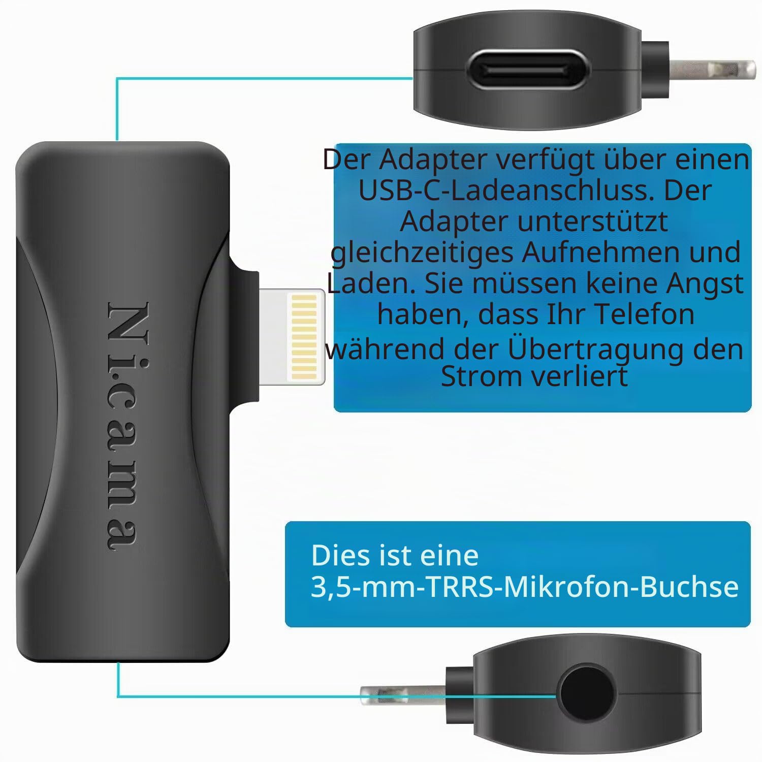 Nicama V2 Mikrofonvorverstärker für iPhone iPad DSLR Kamera, XLR Buchse auf 3,5 mm TRS und TRRS Adapter mit Phantomspeisung für Shotgun oder Kondensatormikrofone