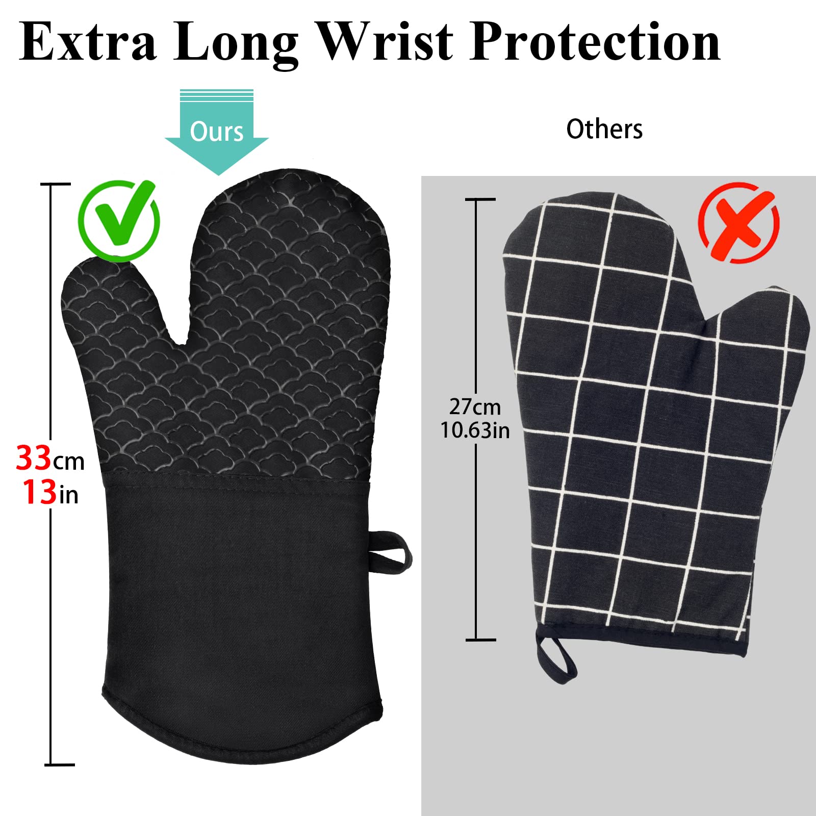 Lot De 8 Gants De Cuisine Et Maniques Extra Longs En Silicone Résistant à La Chaleur