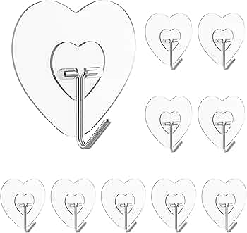 JIALTO Plastic 10 Pcs Love Shape Wall Hanging Hooks for Without Drilling, Self Adhesive Hooks for Wall Heavy Duty Strong Nail Free, Kitchen Accessorie...