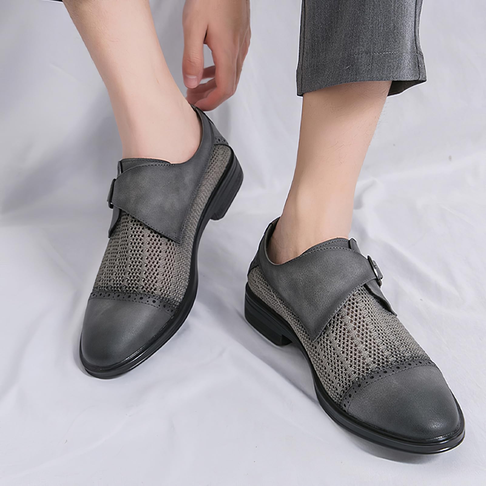 ANUFER Uomo Incavato Estate Scarpe da Sera Bello Singolo Fibbia del Monaco Scarpe da Lavoro