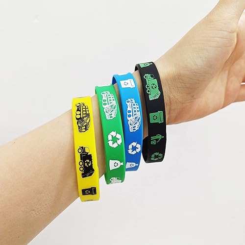 Miniatura 3 de 48 pulseras de goma con temática de camión de basura, pulseras de silicona, decoraciones de reciclaje de gestión de residuos, regalos de fiesta de