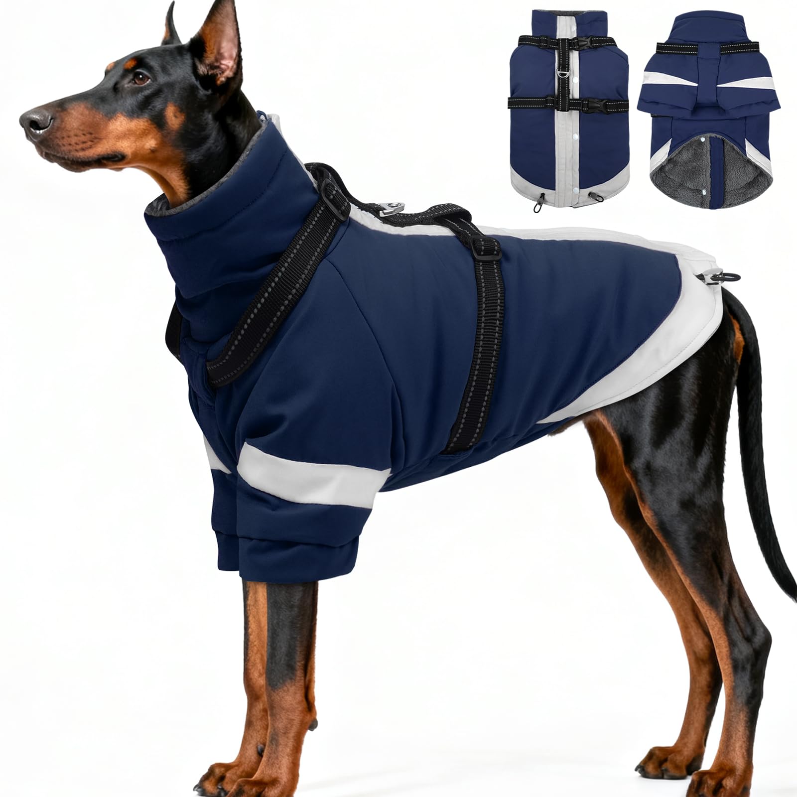 Manteau pour chien avec harnais intégré veste d'hiver à col roulé imperméable grand chien