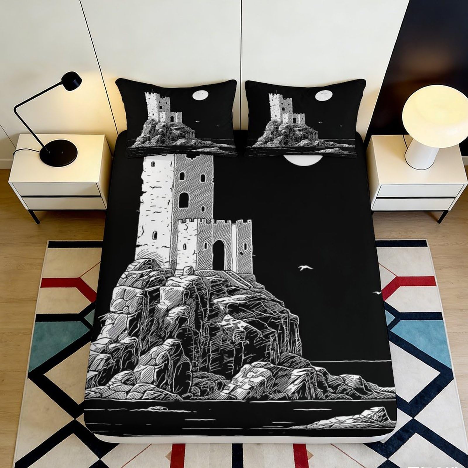 3D Printed Dragon Fitted Sheet Microfiber Deep Pocket Non-Slip Fantasy Mattress Fitted Cover Wrinkle Resistant for Bedroom 120x200x25cm