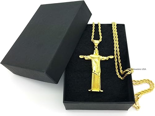 Miniatura 5 de Mens Oro Dios Jesús Cristo el redentor Cruz Crucifijo colgante cuerda, Box, collar cubano