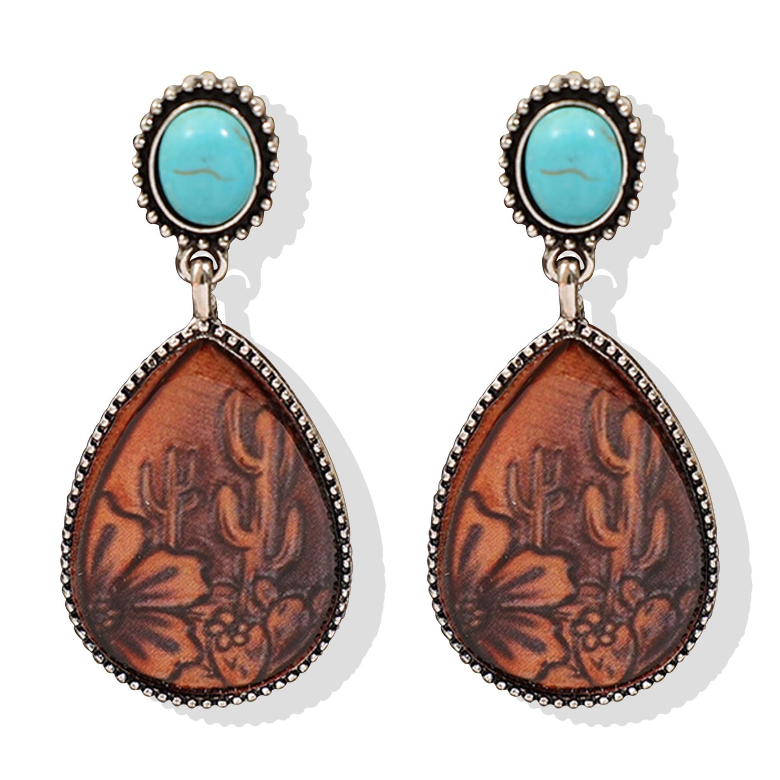 Western Earrings Jewelry for Women Vintage Concho Earrings Oval Turquoise Dangle Earrings Country Concert Outfits Concho Jewelry Gift