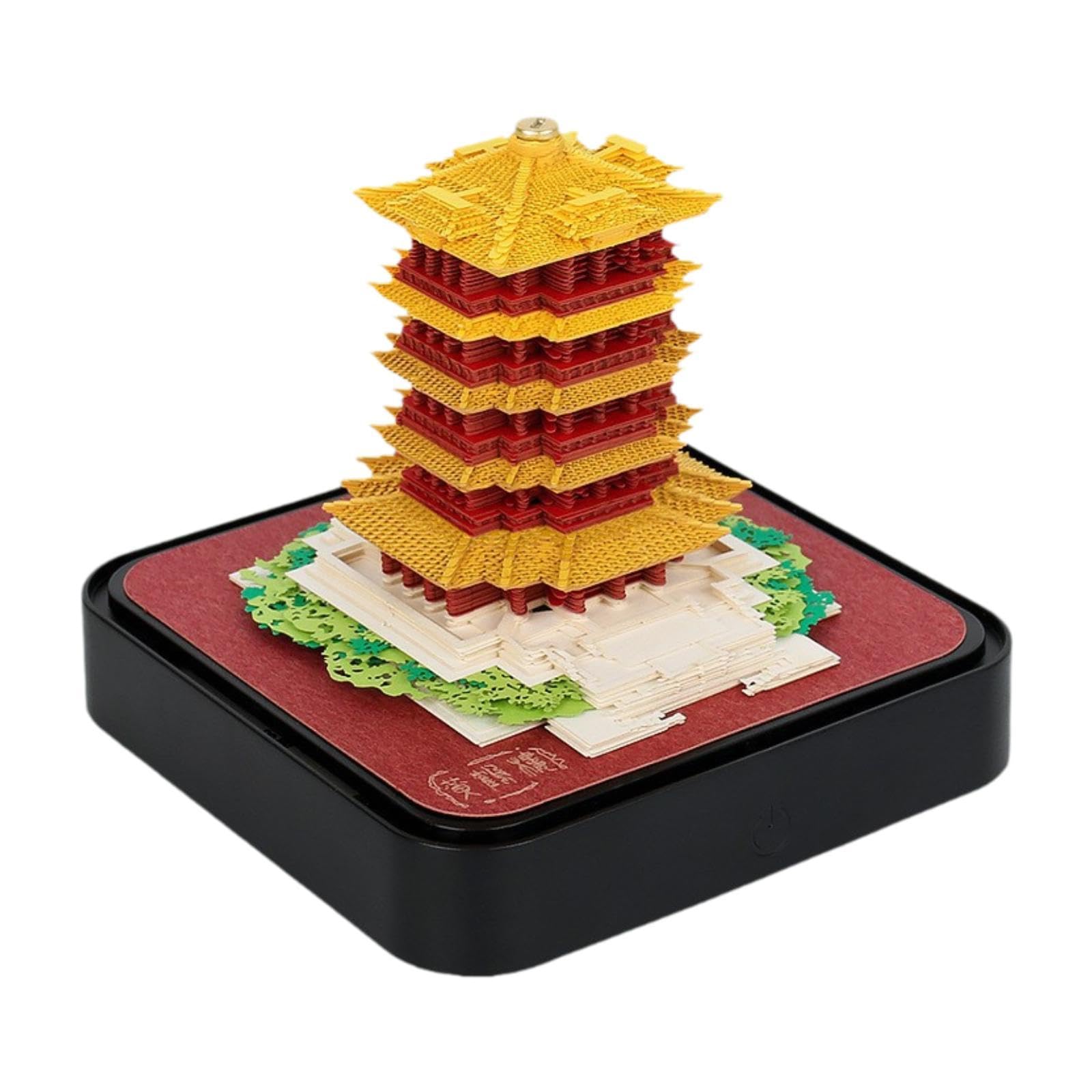 Tischkalender 2025 3D Papier Gravur Kalendarium mit Licht Und Kreativer Acrylbox Als Ornament für Schreibtisch Memo Dekoration für Büro Wohnzimmer Sch, Turm
