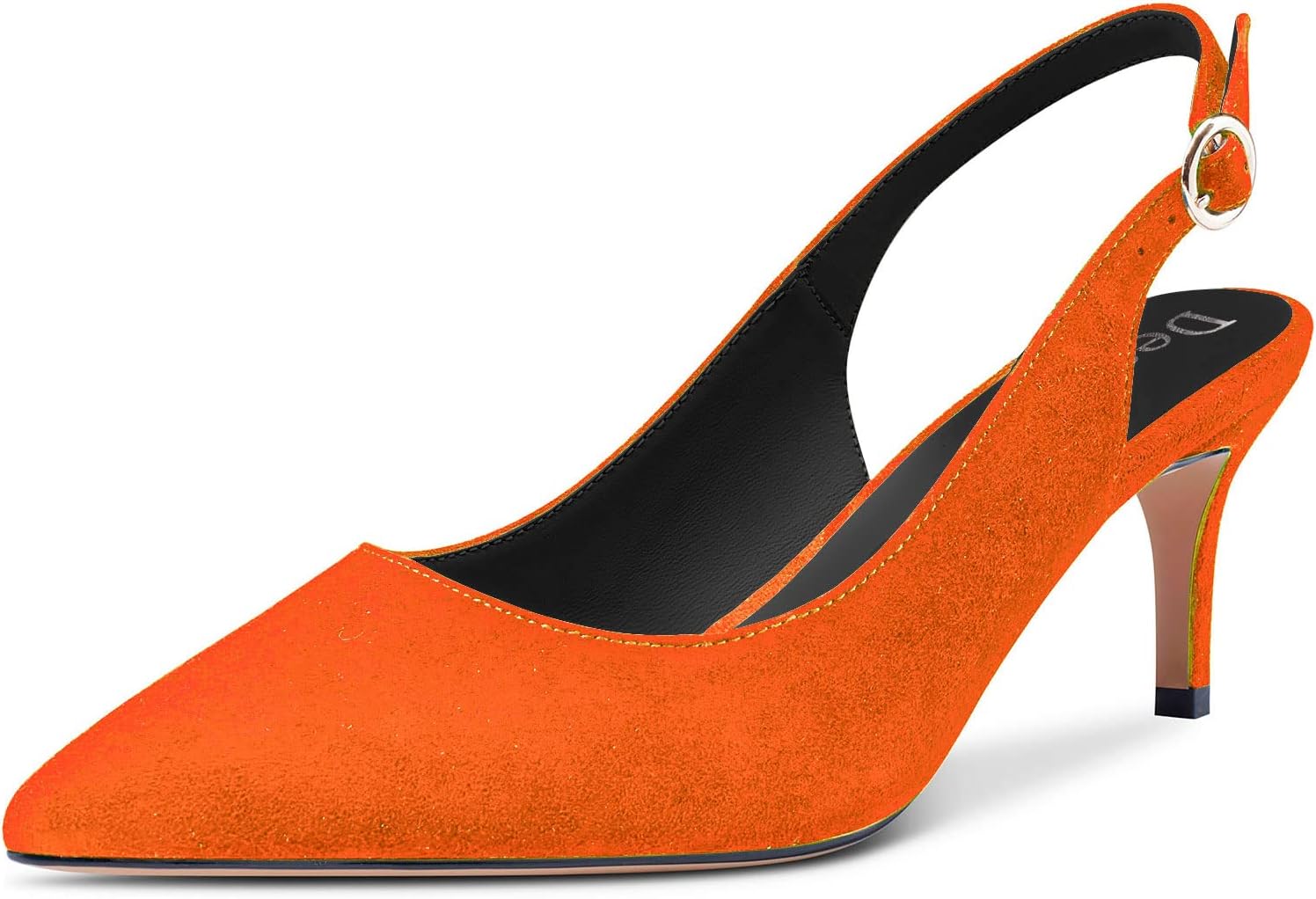 DearOnly Womens Pumps Pointed Toe Slingback Low Kitten Heel Suede Dress Shoes Cute 2.5 Inch