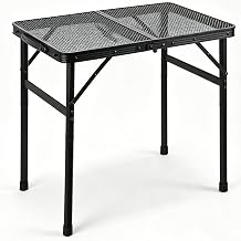 Folding Camping Grill Table, 23.6"D x 15.8"W, Lightweight Portable Mesh BBQ Table with Adjustable Heights, Heat-Resistant & Waterproof Aluminum Top for Outdoor Cooking, Picnic, RV, Beach - Black