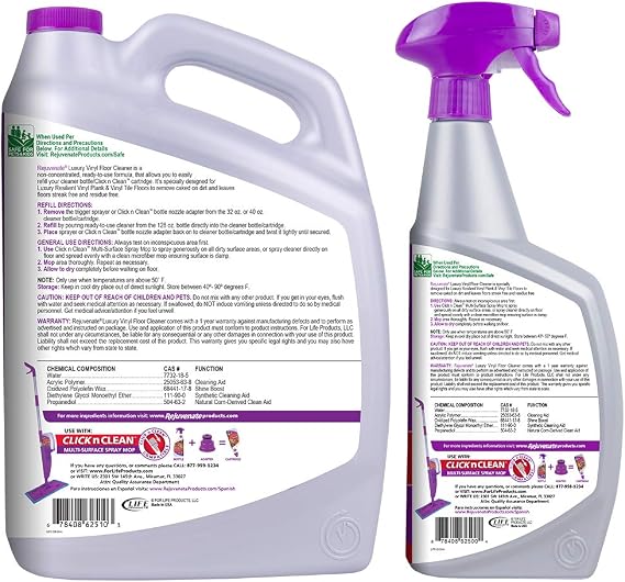 Rejuvenate High Performance Luxury Vinyl Tile Plank Floor Cleaner pH Neutral Formula Doesn't Leave Streaks or Dulling Residue (128oz + 32oz)