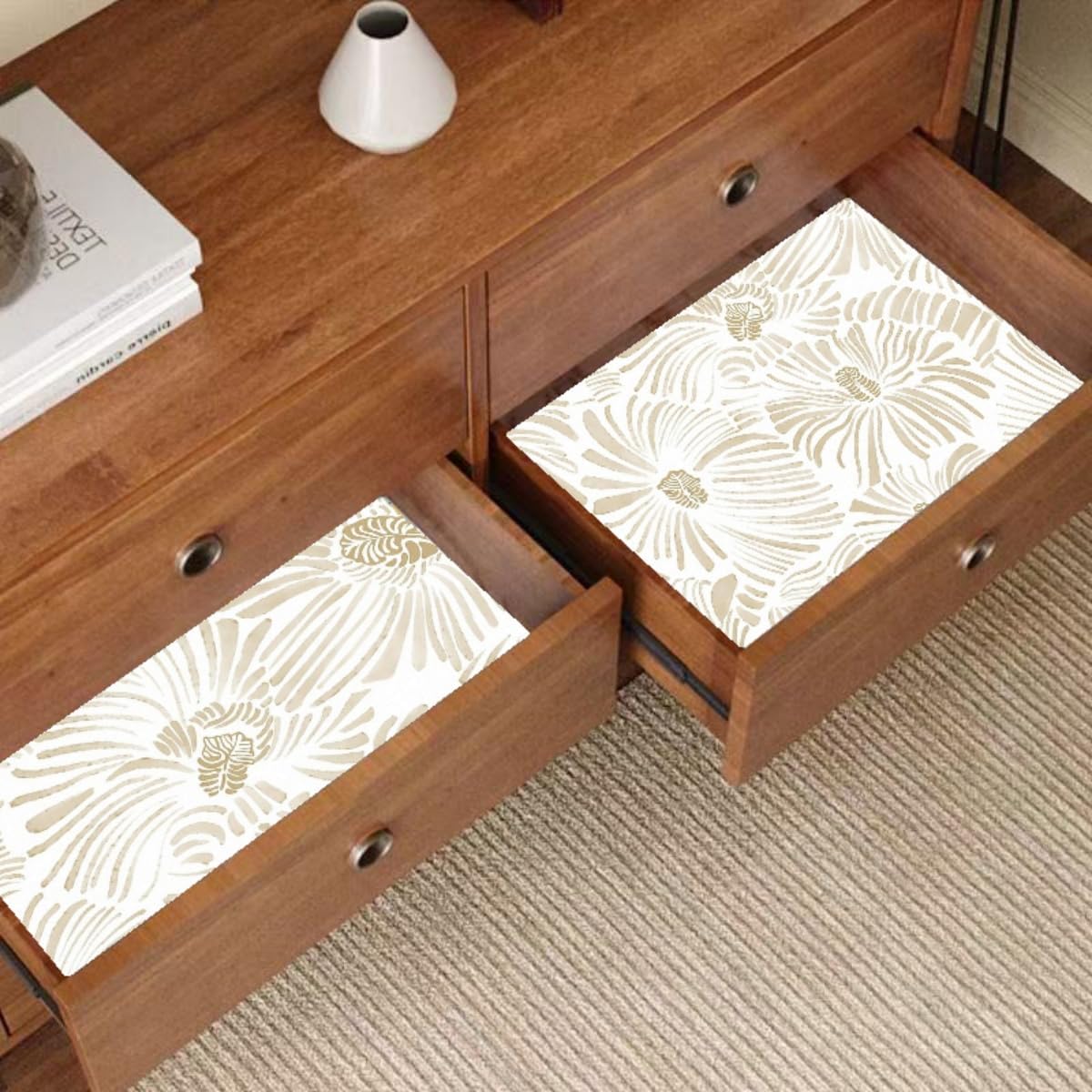 Self Adhesive Liner Modern Beige Striped Contact Paper for Dresser Drawers Cabinet Decorative Vinyl (Beige, 17.3 inch x 118 inch)