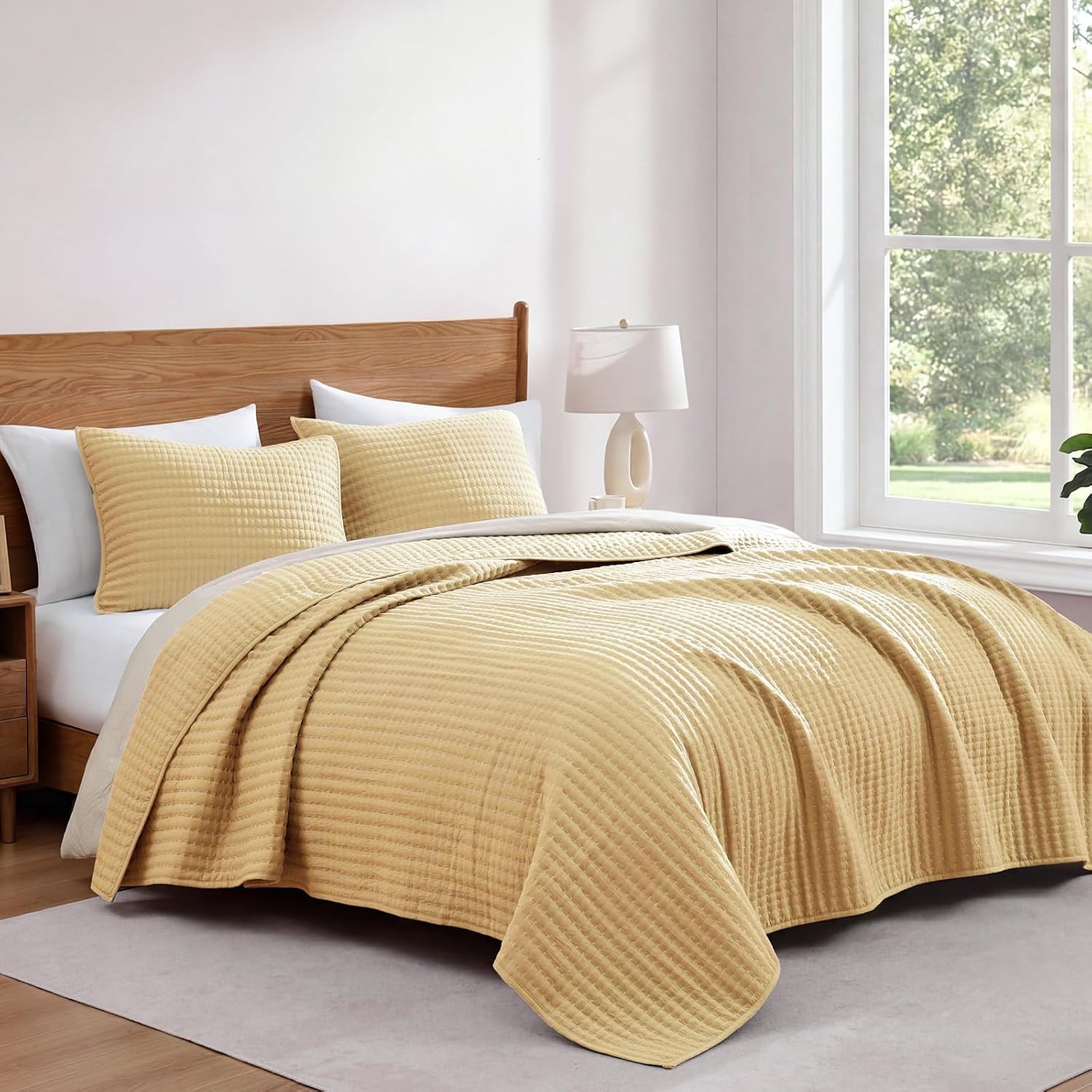 WRENSONGE Twin Quilt-Lightweight Bedspreads Yellow Twin Quilt Bedding Set