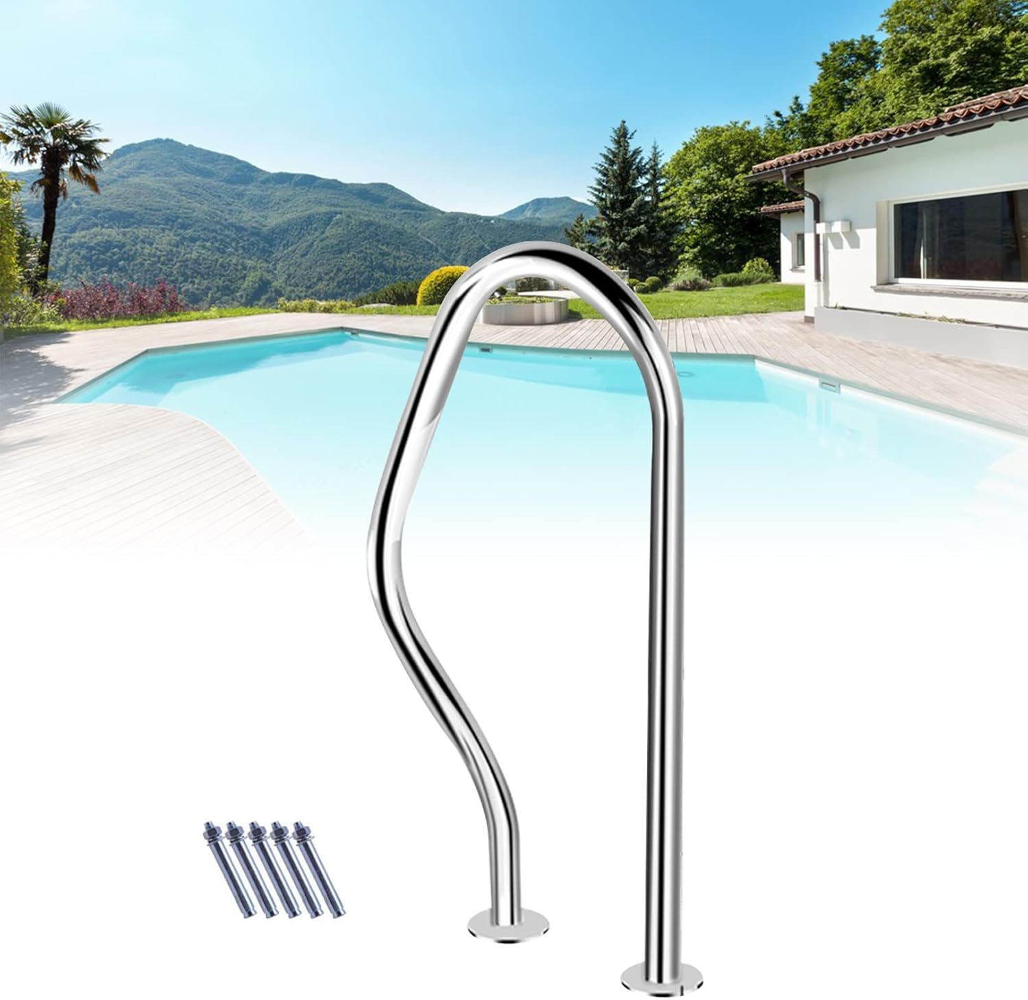 Pool Safety Handrails Pool Railing Swimming Pool Hand Rail Deck Mounted Braced 304 Stainless Steel Pool Stair Rail