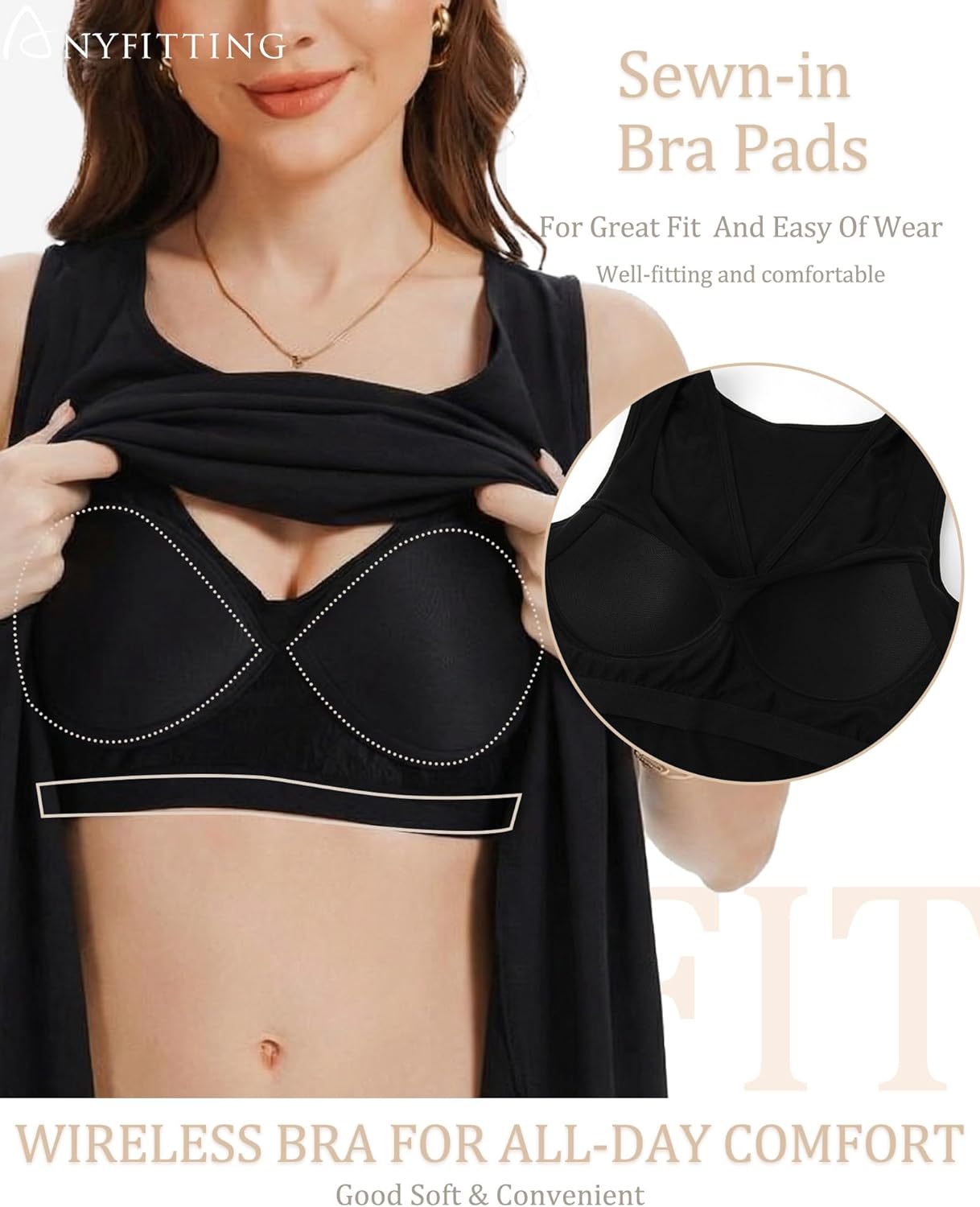 ANYFITTING Built in Bra Summer Dresses for Women 2026 Casual V Neck Flowy Sundresses Sleeveless Tank Midi Dress - Image 4