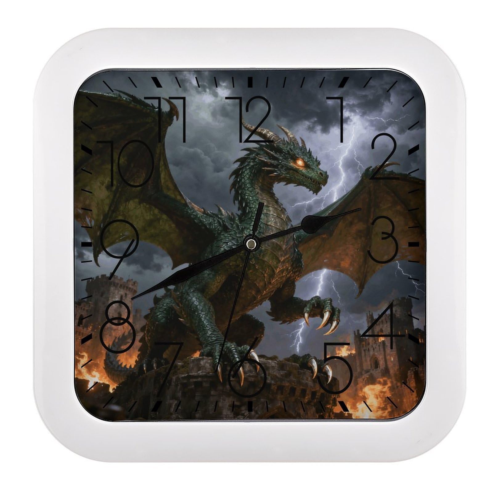 LZQPOEAS Dragon Square Wall Clock, 10.2 Inch Battery Operated Silent Non-Ticking Wall Clock, Square Analog Decorative Clock for Home Wall Art, Living Room, Bedroom, and Office