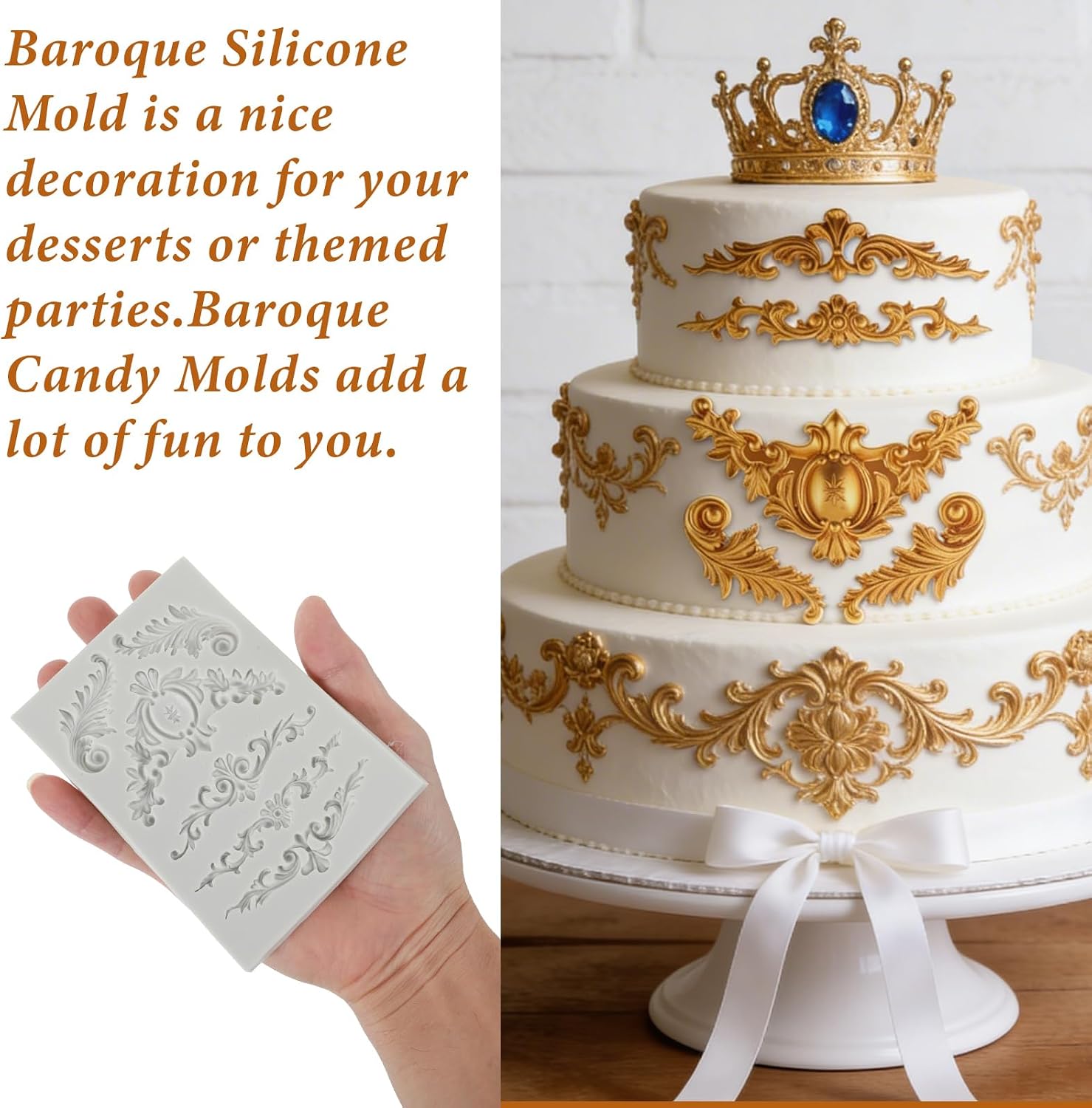 Clay Molds for Crafts Air Dry, Baroque Molds for Clay Crafting, Silicone Air Dry Clay Molds with 3D Relief Floral for Fondant Cake Baking Soap Plaste