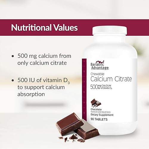 Miniatura 4 de Bariatric Advantage Citrato de calcio masticable 500 mg - para pacientes de cirugía bariátrica - Tabletas de alta potencia y fáciles de digerir -