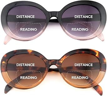 2 Pack Bifocal Reading Sunglasses for Women,Fashion Round Bifocus Sun Readers UV400