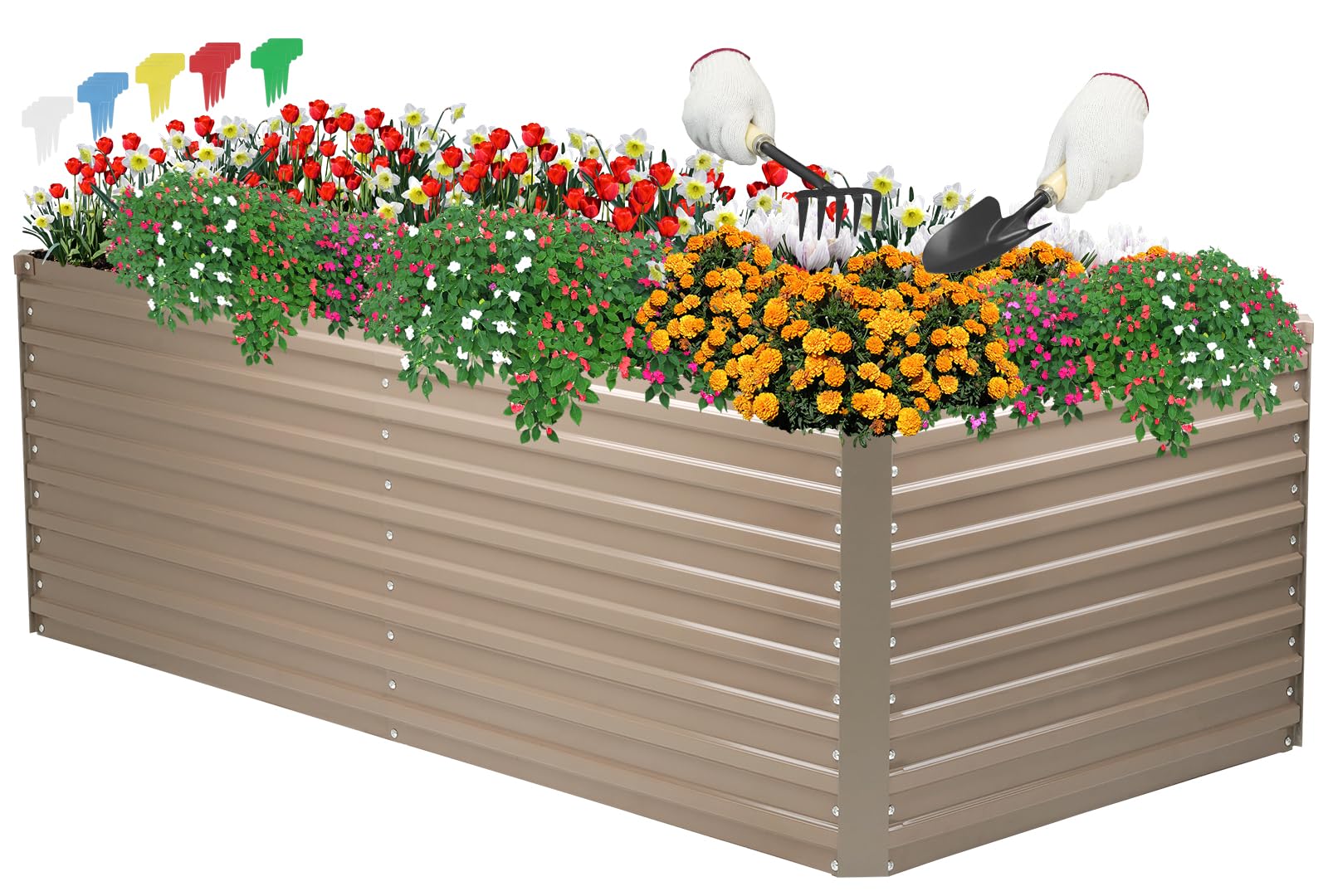 Galvanized Raised Garden Bed for Vegetables Flowers Herbs, Tall Metal Raised Garden Bed Kit with Garden Tools, Gloves, Plant Labels, Brown 6×3×2FT