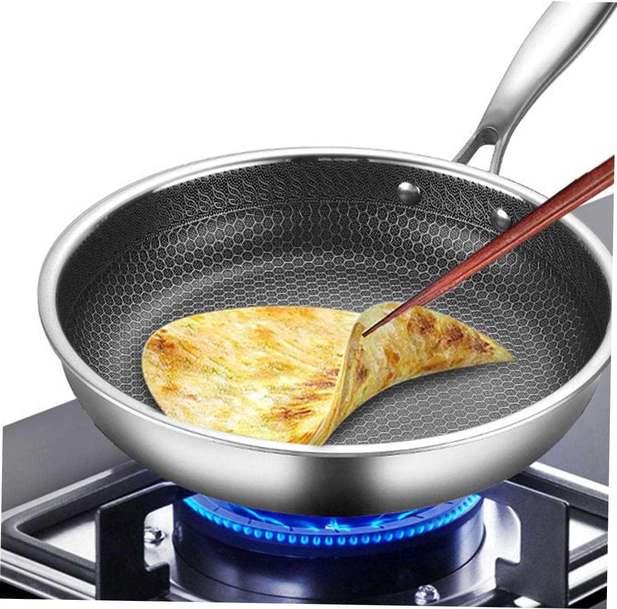 PRETYZOOM Heavy Duty Wok Pan Honeycomb Steel Wok for Electric Stove Kitchen Utensil Heat Insulation Handle