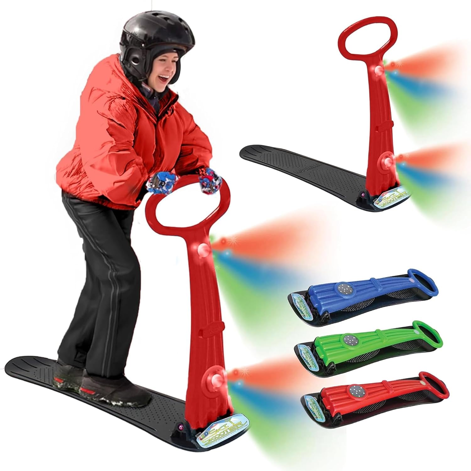 Geospace Winter Fun Foldable Snow Scooter, Ski Skate, Ski Skooter, Snow Sled, Kids Snowboard with 2 LED Light– Multi-Purpose Portable Sandboard, Snow Skate, and Kids/Teenager Sled for All Ages