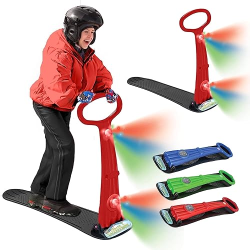 Vista 8 de Geospace Winter Fun - Patinete de nieve plegable, patinaje de esquí, trineo de nieve, snowboard para niños con 2 luces LED, tabla de arena portátil