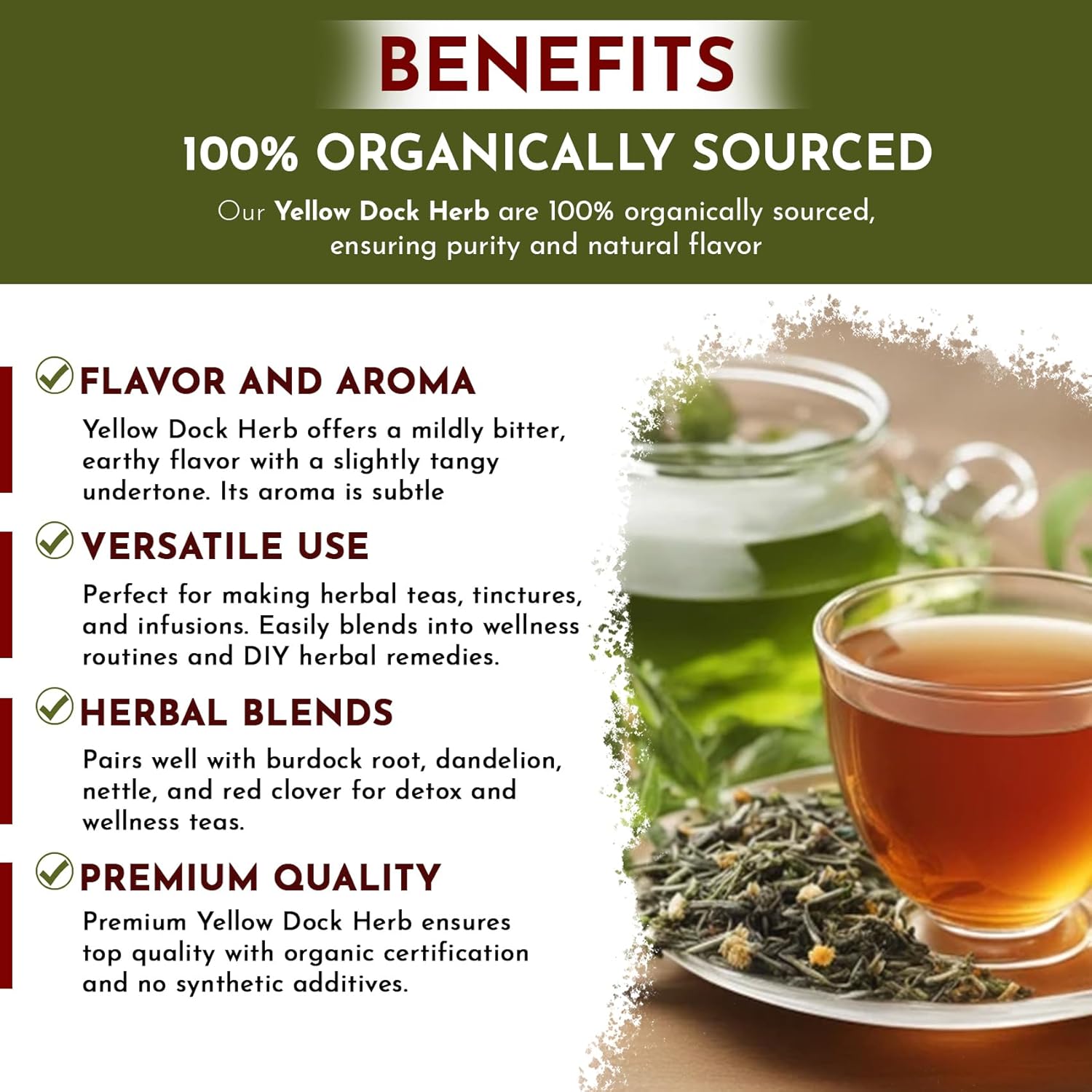 Organic Way Yellow Dock Herb Cut and Sifted | Herbal Tea - European Wild-Harvest | Organic & Kosher Certified | Vegan, Non GMO & Gluten Free | USDA Certified | Origin - Albania (16 Oz (Pack of 1))