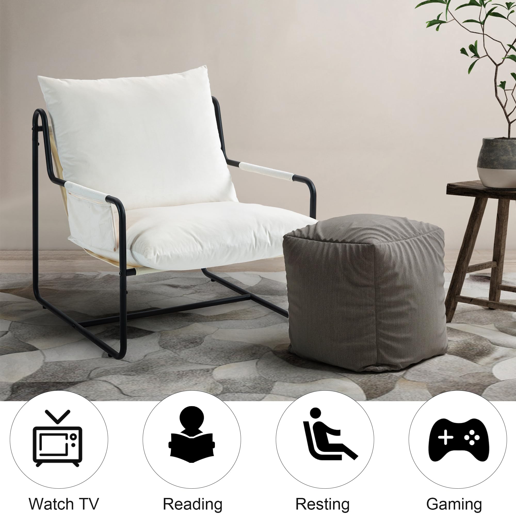 Fauteuil Surdimensionné Gris - Structure Métal - Coussin Amovible - Pour Salon Ou Chambre