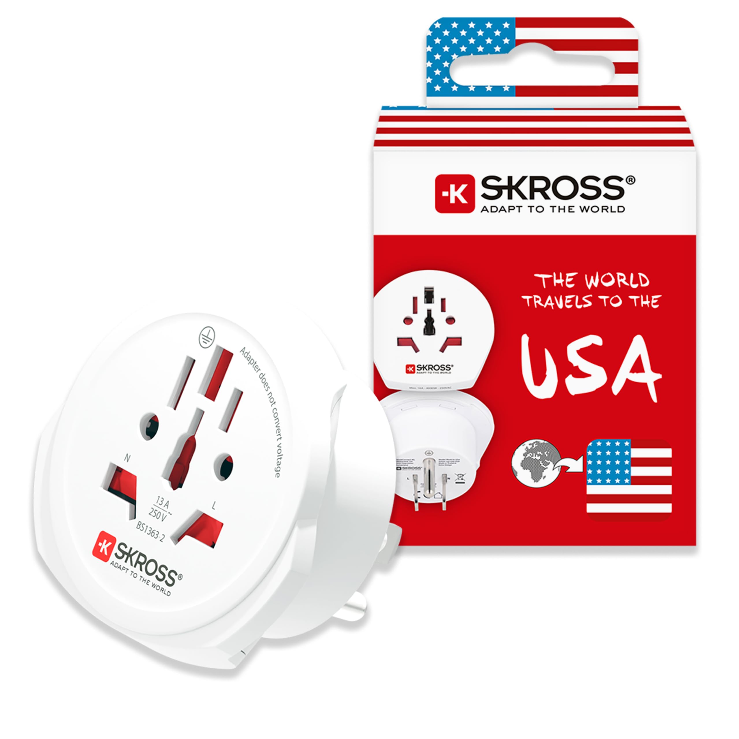 World to USA Country Travel Adaptor, White