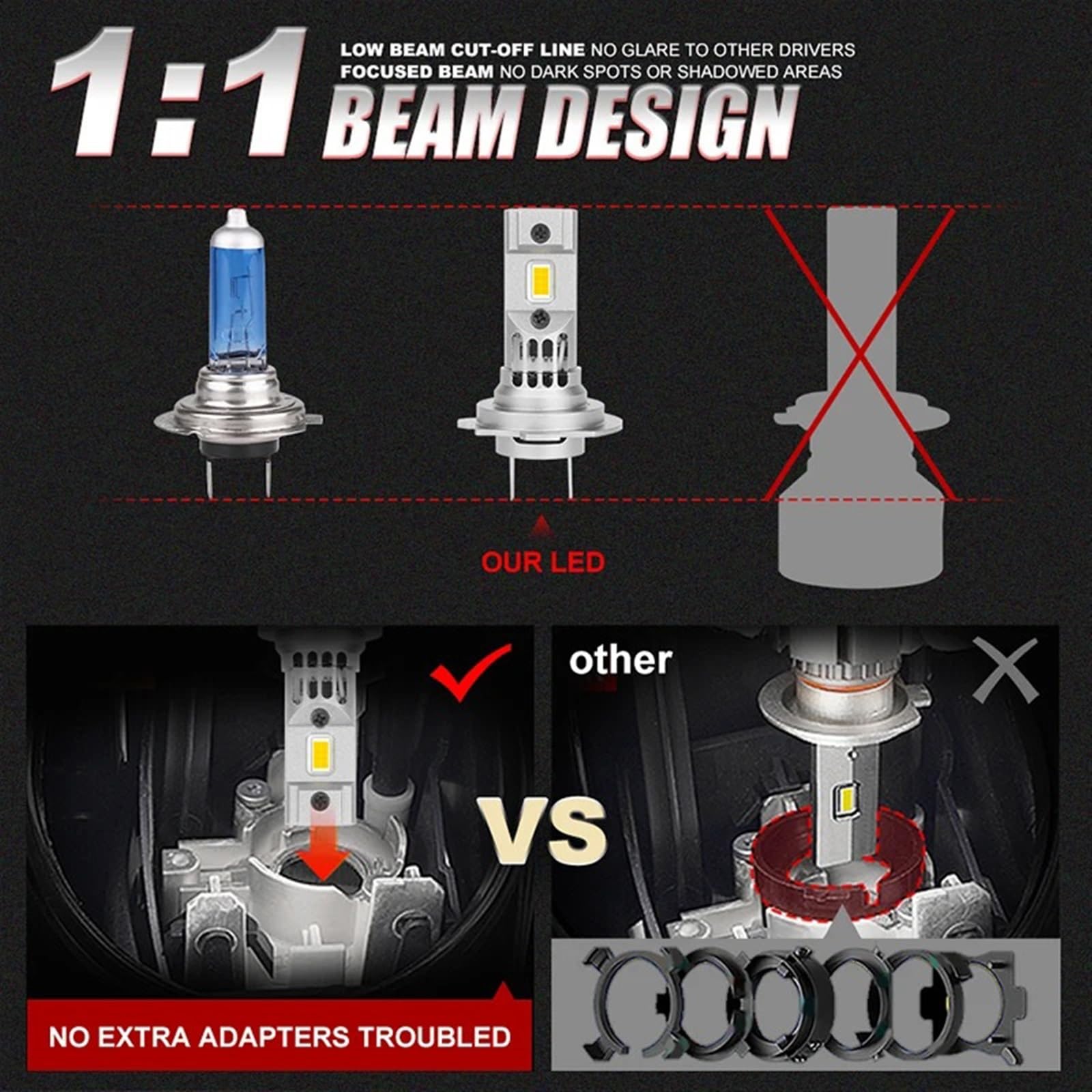 REPYL 2 pièces H7 phare LED lumière 100000LM 120W Mini LED H4 ampoule lampe à LED Turbo sans fil Auto voiture lampe frontale 12V 3585 CSP 6000K (Color : 120W 100000LM, Size : H1)